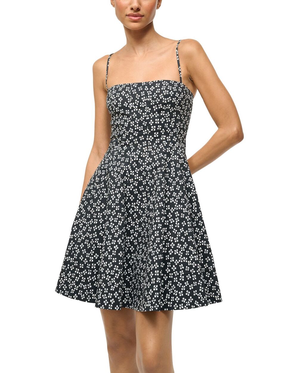Staud Wylie Black Ditsy Floral Smocked Mini Dress Size 6
